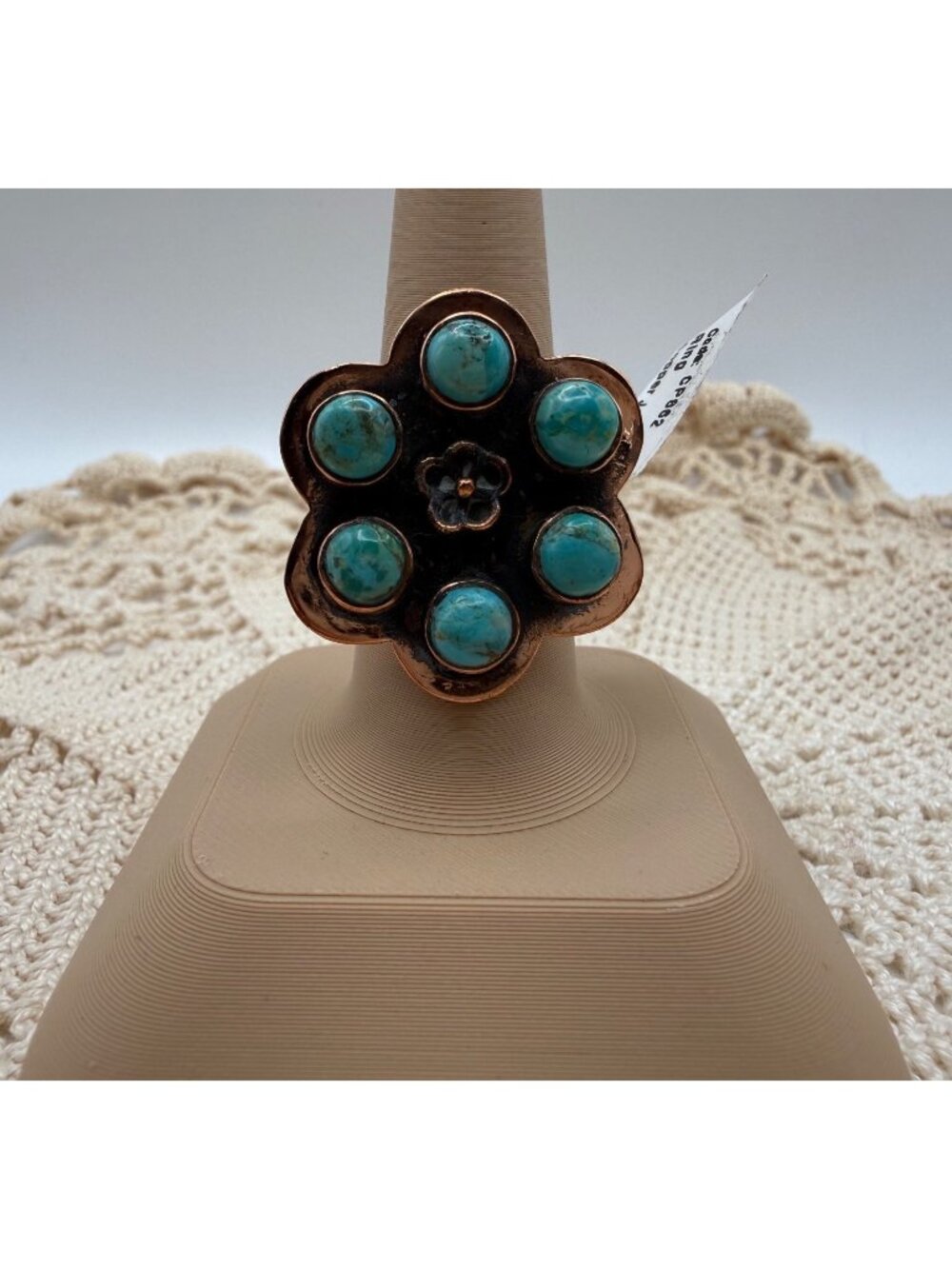 Artisan crafted Mohave Turquoise Copper Cluster Flower Ring Adj Rustic Boho 10g